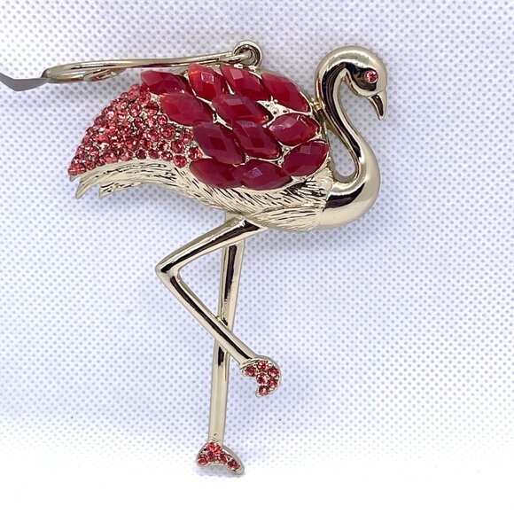Chicos 2015 Hanging Pink Flamingo Ornament Hanger Rhinestones Gold Tone NWT - Picture 1 of 9